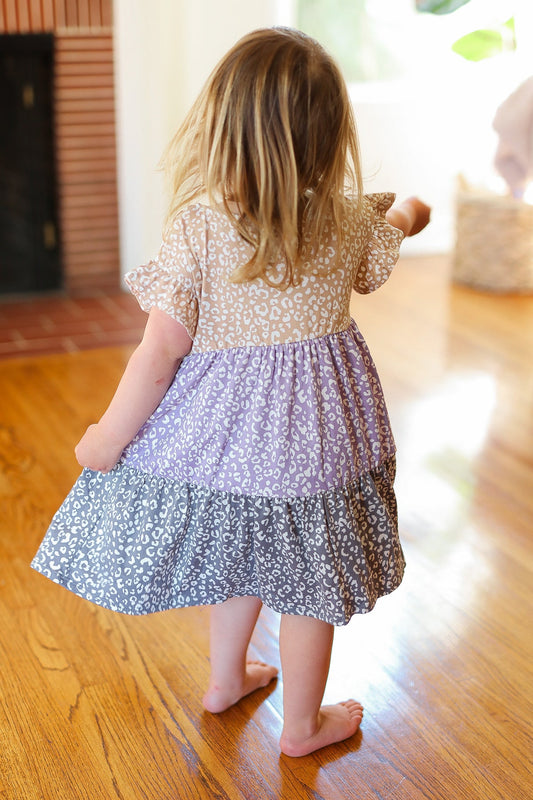 Girls Taupe & Lilac Babydoll Dress