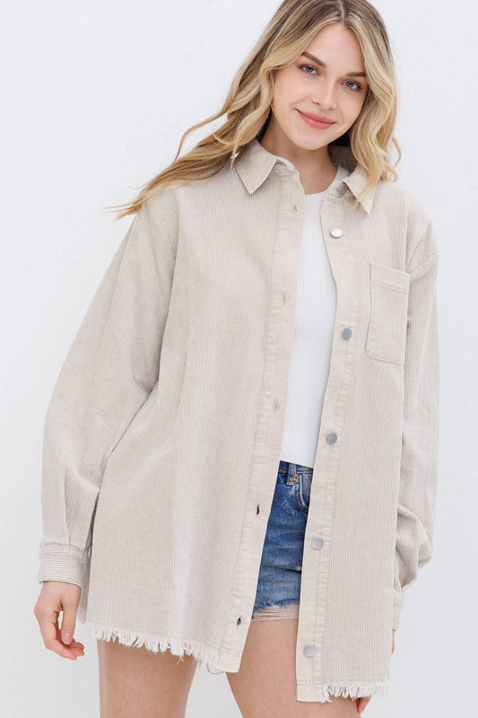 Corduroy Woven Frayed Shirt Jacket