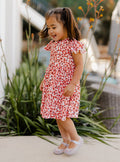 Red Floral Ruffle Sleeve Girls Dress