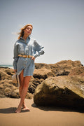 Oversized Rhinestone Denim Tunic - Effortless Glamour for Every Occasion