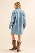 Oversized Rhinestone Denim Tunic - Effortless Glamour for Every Occasion