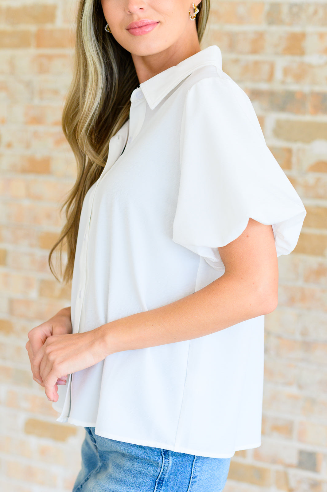 A White Sixth Sense Balloon Sleeve Blouse