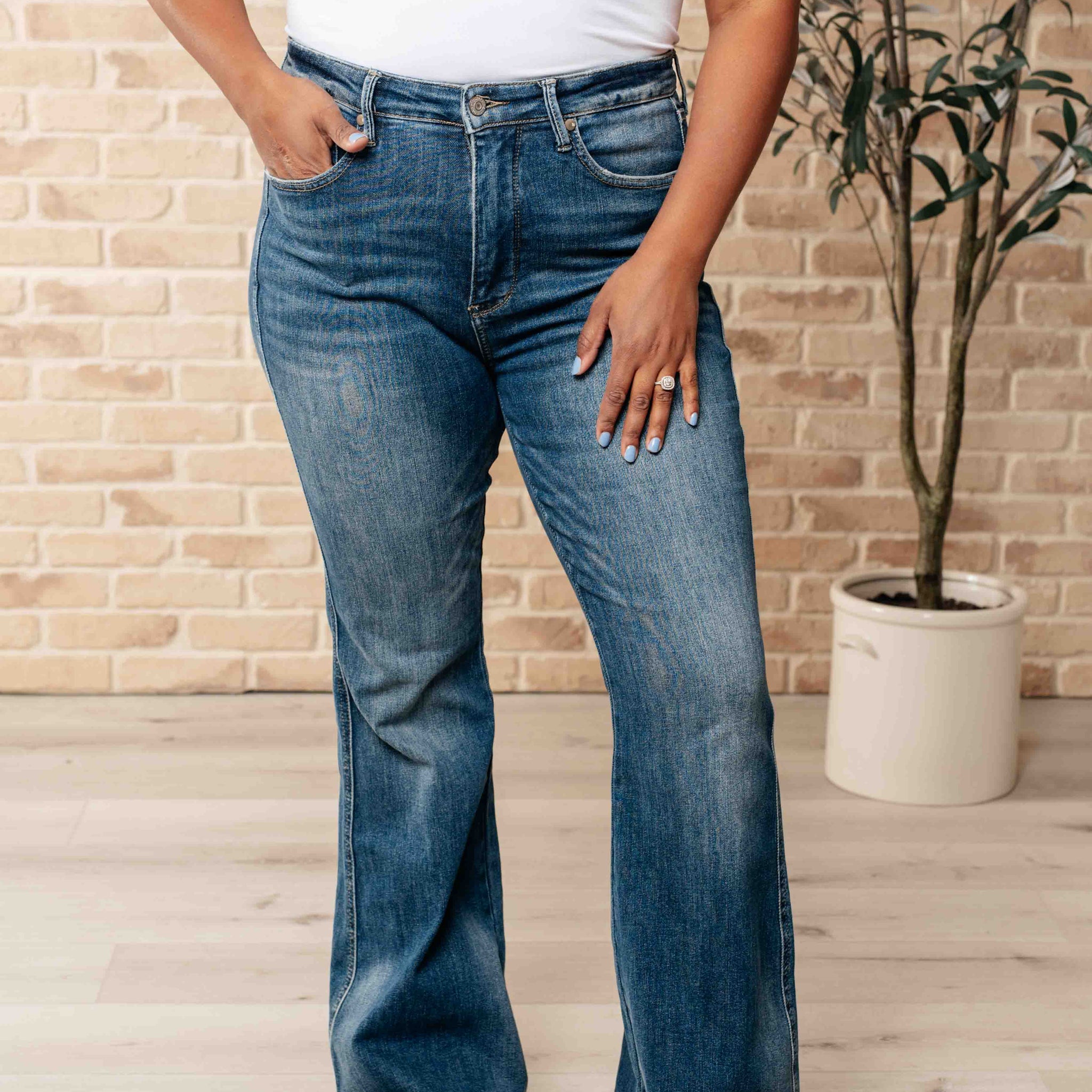 Judy Blue Miley High Waist Control Top Frayed Hem Flare Jeans