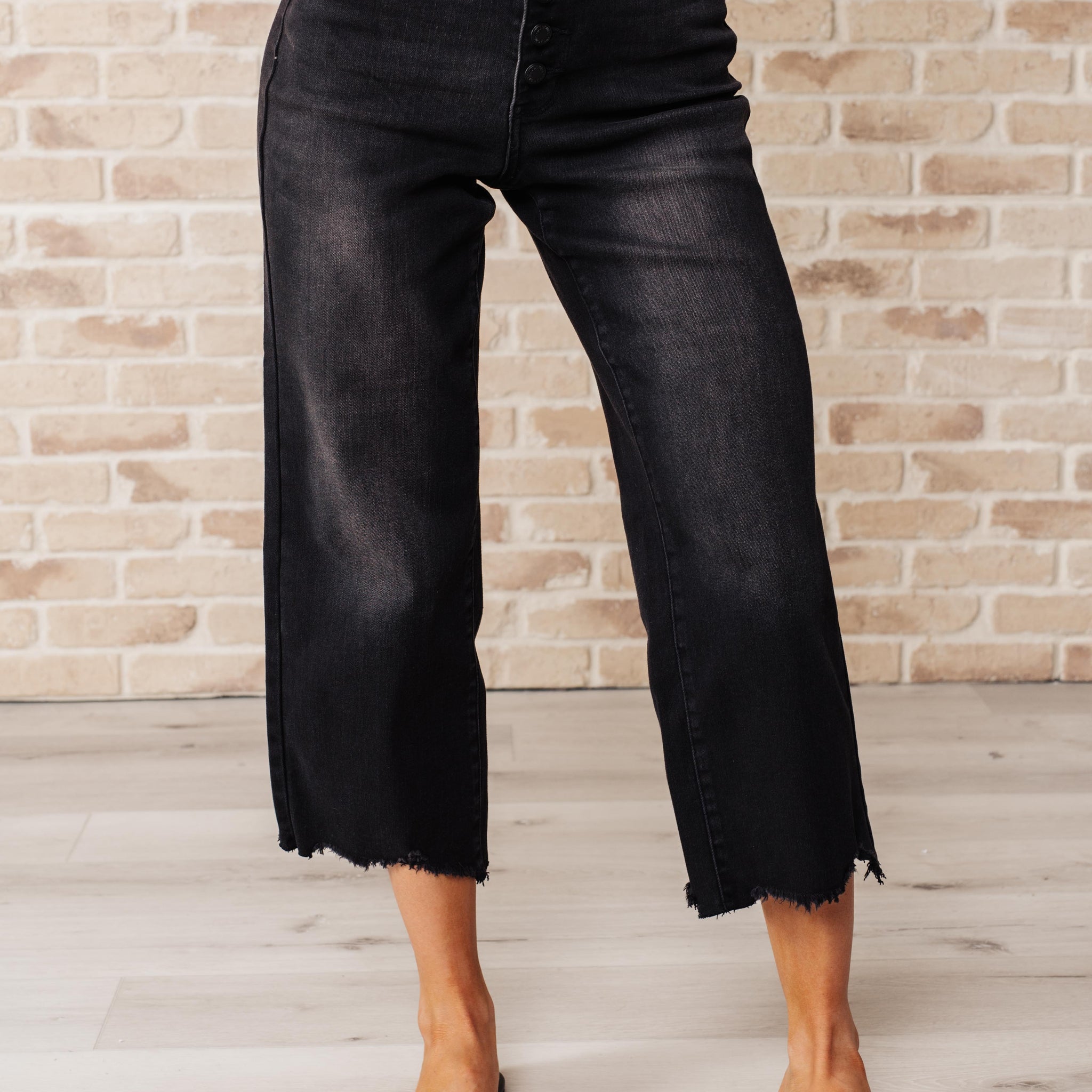 Judy Blue Ryan High Rise Button Fly Wide Leg Crop Jeans