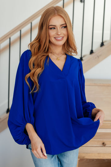 What Do You Say Blue Balloon Sleeve Blouse