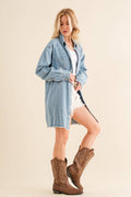 Oversized Rhinestone Denim Tunic - Effortless Glamour for Every Occasion