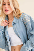 Oversized Rhinestone Denim Tunic - Effortless Glamour for Every Occasion