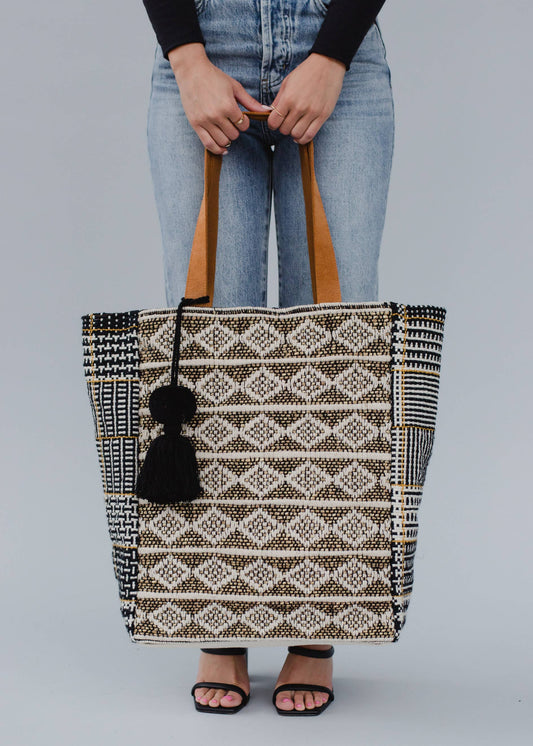 Black, Cream & Mustard Boho Pattern Tote