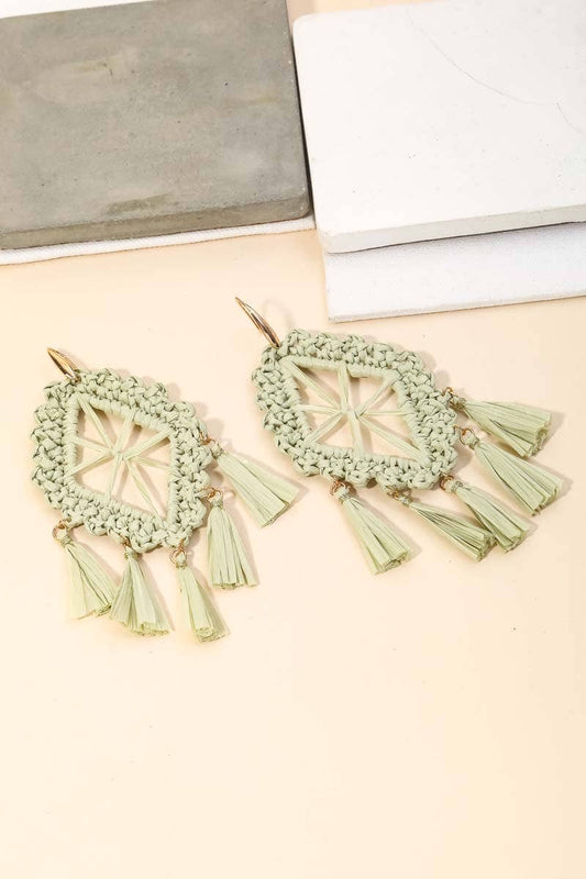 Mint Tassel Braid Drop Earrings