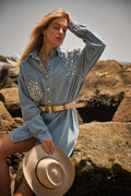 Oversized Rhinestone Denim Tunic - Effortless Glamour for Every Occasion